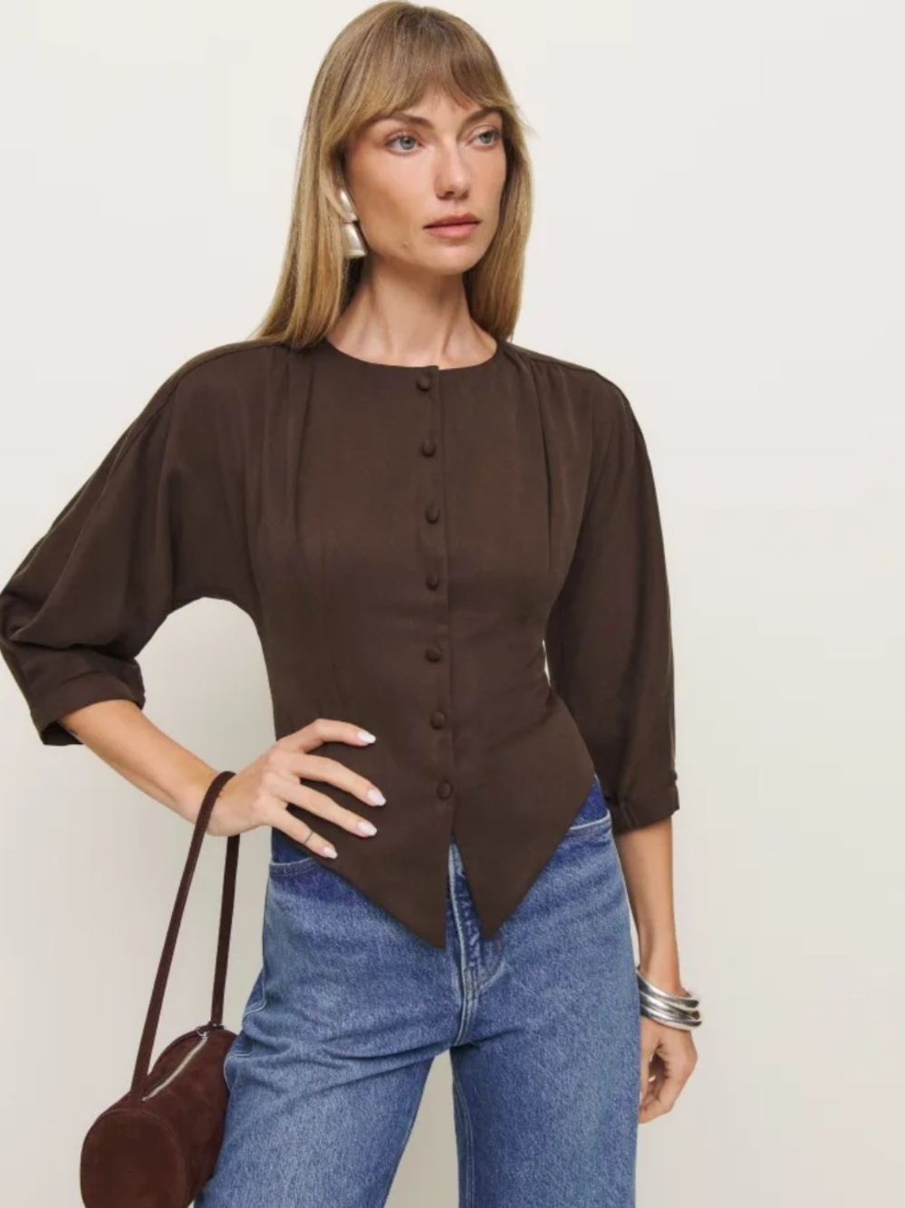 NWT Reformation Martha Front Button Asymmetric Top Size 4